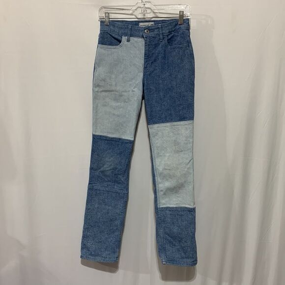 🍁SALE $10🍁 ABERCROMBIE Kids High Rise Straight Colorblock Jeans Girls sz 15/16 - Picture 13 of 14